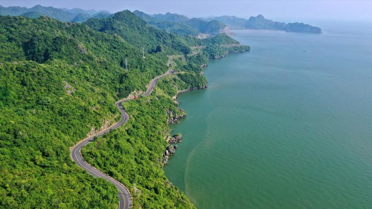 the only road running along the coast and through cat ba island