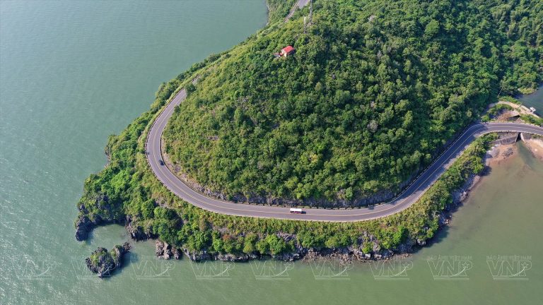 The only road running along the coast and through cat ba island